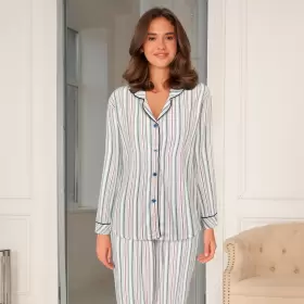 Bamboo Flannel Pyjamas, Blue/Red Stripes