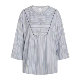 Ninna Natbluse 3/4 Ærme, Faded Denim Stripe