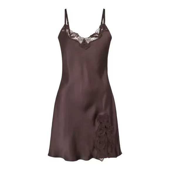 Wiki - Pure Silk Slip W/Lace, Coffee Bean