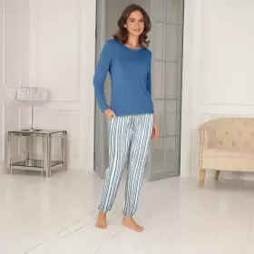 Bambus Pyjamas Lang Ærme, Blue Grey Stripe