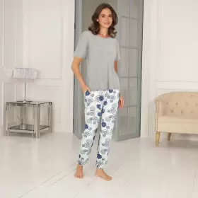 Bambus Pyjamas Kort Ærme, Blue Grey Floral